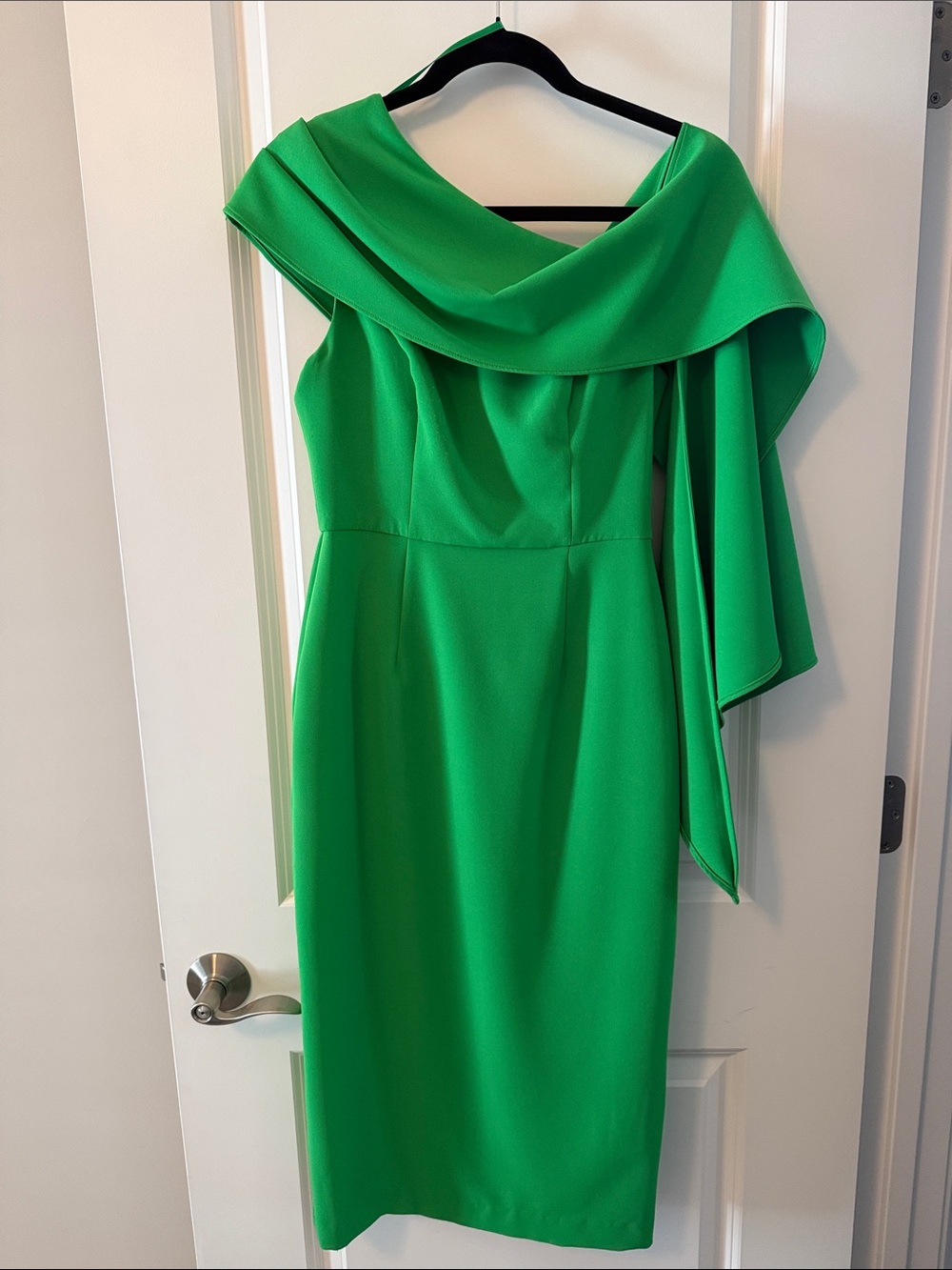 Posh Couture Emerald One-Shoulder Draped Midi Dress